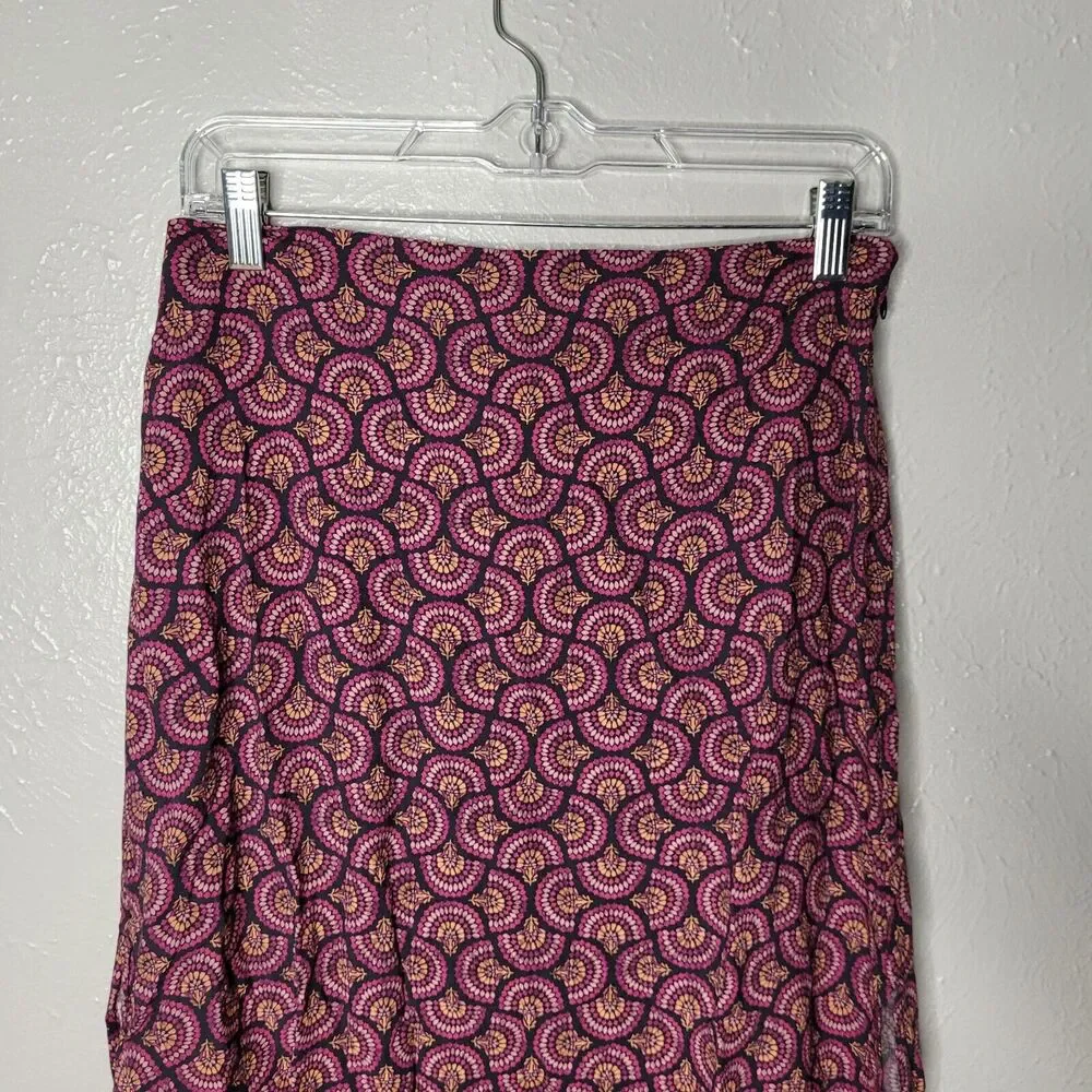 Marine Layer Womens Purple Ryan Midi Slip Skirt pink fan print Boho sz 6 - Picture 3 of 10